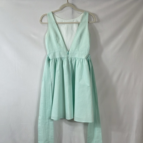 Lauren James Seersucker Dress Aqua Size S Deep V Back Delicate - Picture 2 of 14